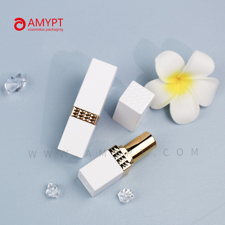 Empty Click Lipstick Tube ทรงสี่เหลี่ยมหลอดลิปสติกคอนเทนเนอร์ หลอดลิปสติกสีขาว